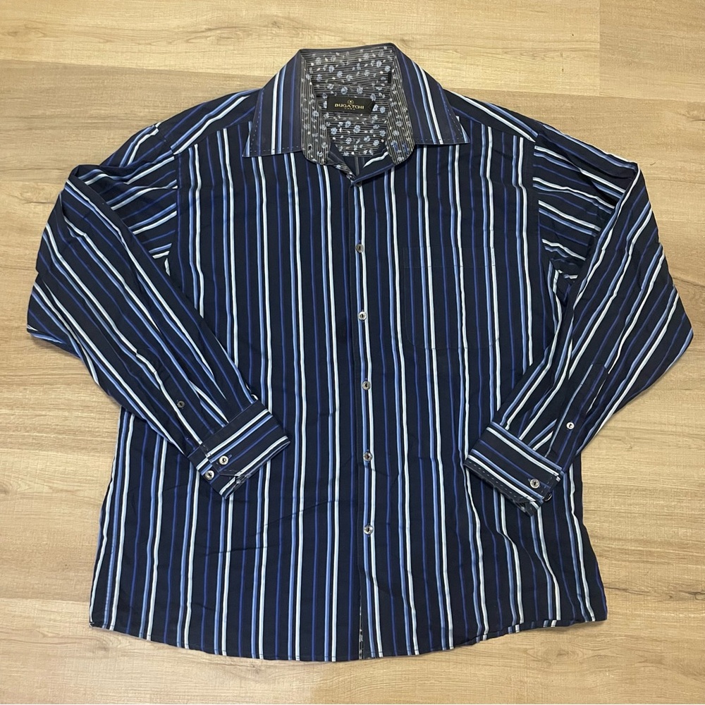 Y2K Bugatchi striped cotton dress shirt